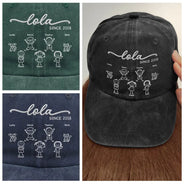 Gift For Grandma,Grandma,Grandkids,Happy - Grandma Nana Gigi Since - Personalized Vintage Washed Denim Cap