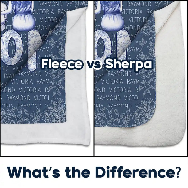 Gift For Grandma,Gift For Mother,Love - Grandma Nana Toile Back View Family - Personalized Fleece Blanket, Sherpa Blanket