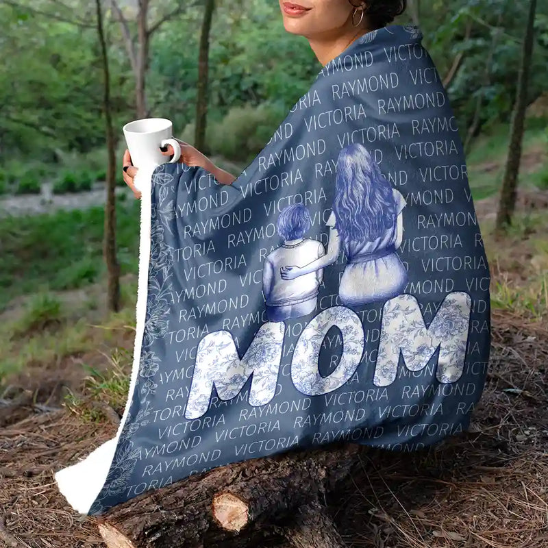 Gift For Grandma,Gift For Mother,Love - Grandma Nana Toile Back View Family - Personalized Fleece Blanket, Sherpa Blanket