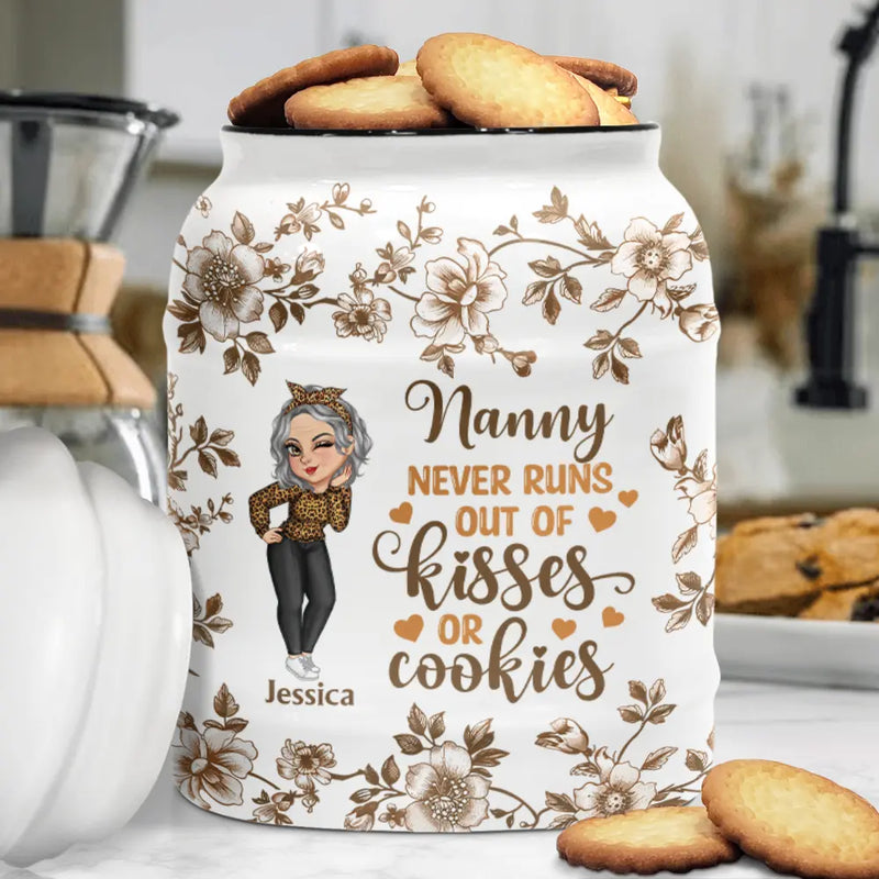 Gift For Mother,Gift For Grandma,Love,Baking  - Grandma Never Runs Out Of Kisses Or Cookies - Personalized Cookie Jar