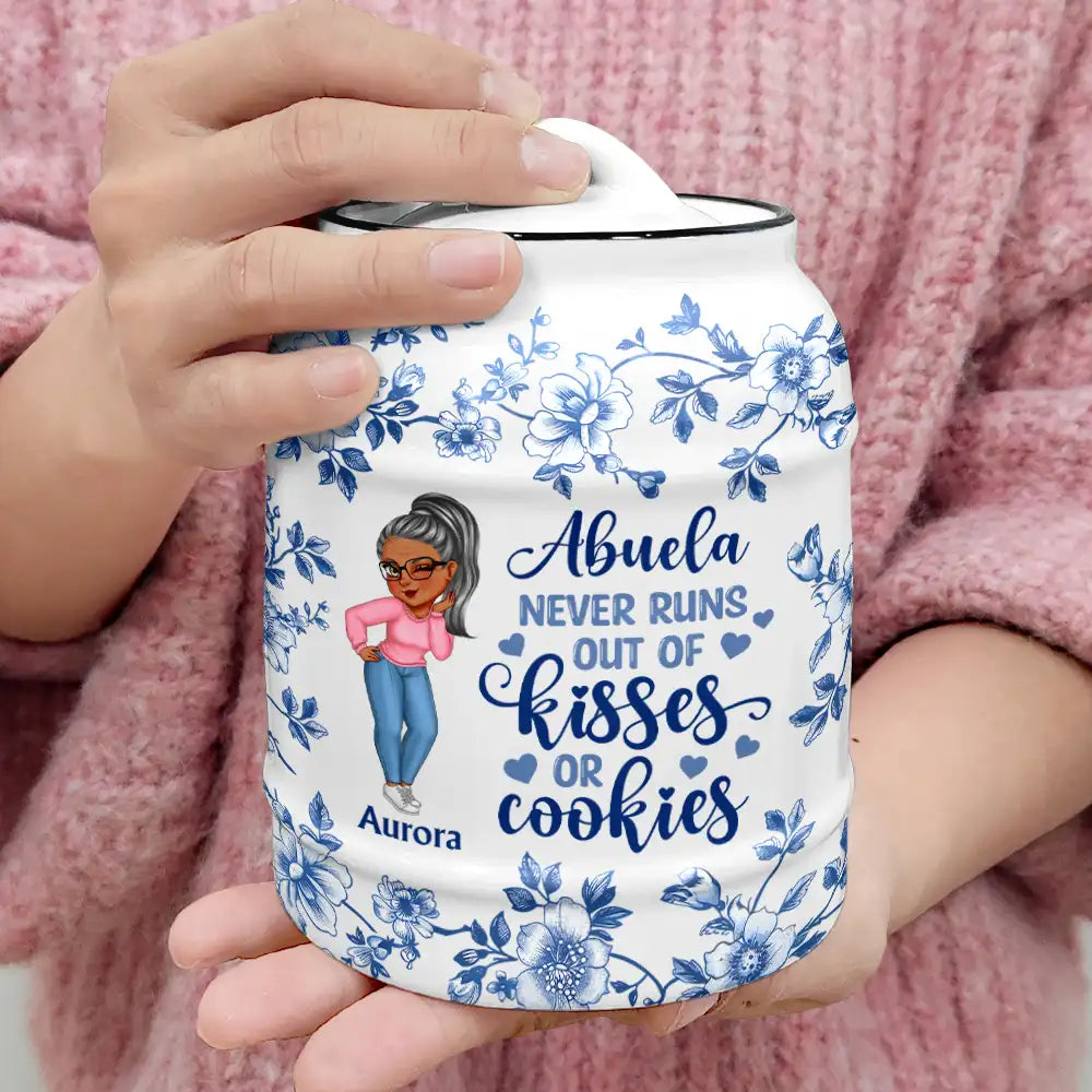 Gift For Mother,Gift For Grandma,Love,Baking  - Grandma Never Runs Out Of Kisses Or Cookies - Personalized Cookie Jar