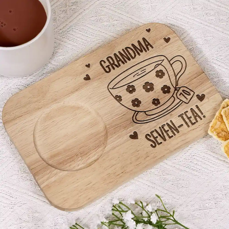 Gift For Grandma,Gift For Grandparents,Gift For Grandpa,Gift For Mother - Grandma Seven-Tea - Personalized Serving Board With Cup Holder
