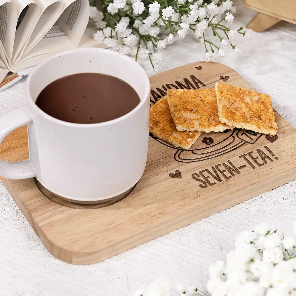Gift For Grandma,Gift For Grandparents,Gift For Grandpa,Gift For Mother - Grandma Seven-Tea - Personalized Serving Board With Cup Holder
