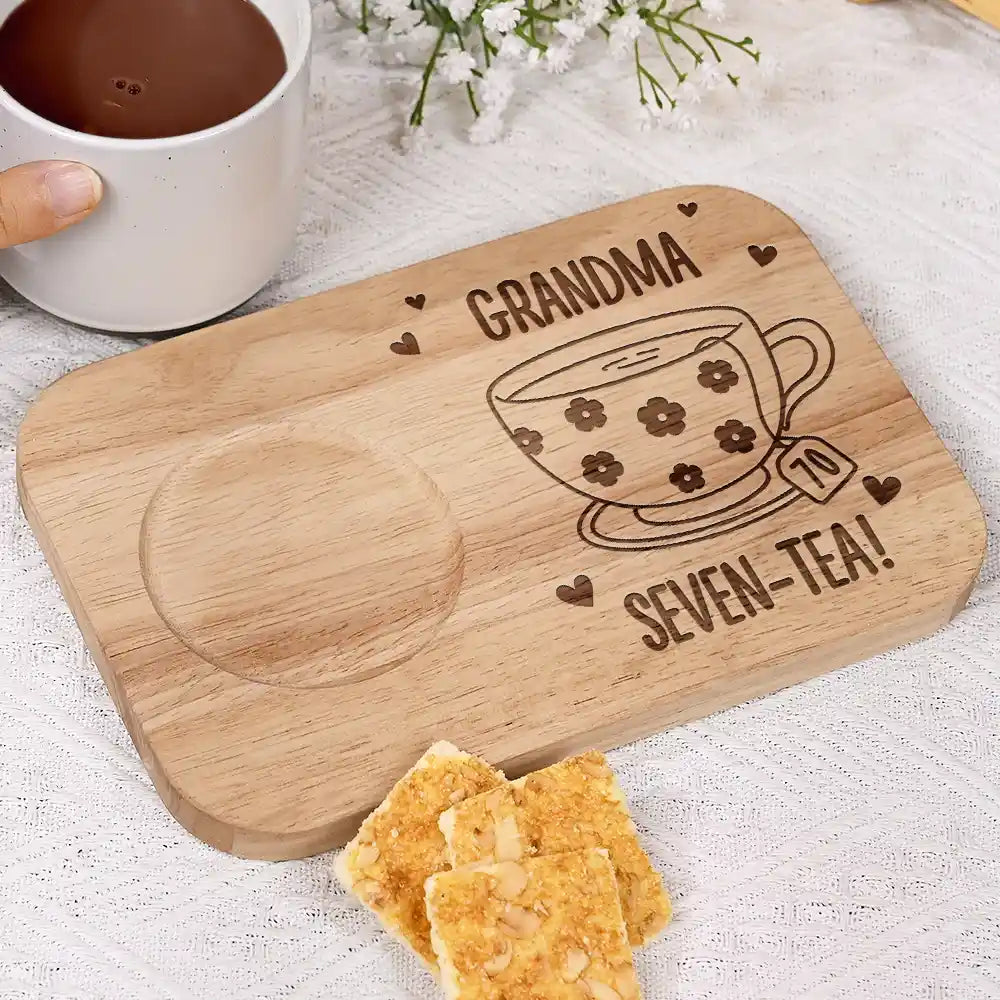 Gift For Grandma,Gift For Grandparents,Gift For Grandpa,Gift For Mother - Grandma Seven-Tea - Personalized Serving Board With Cup Holder
