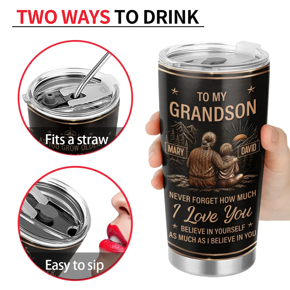 Gift For Grandkids,Inspirational,Gift For Granddaughter,Vector - Grandma & Granddaughter Grandson Just Do Your Best - Personalized Tumbler