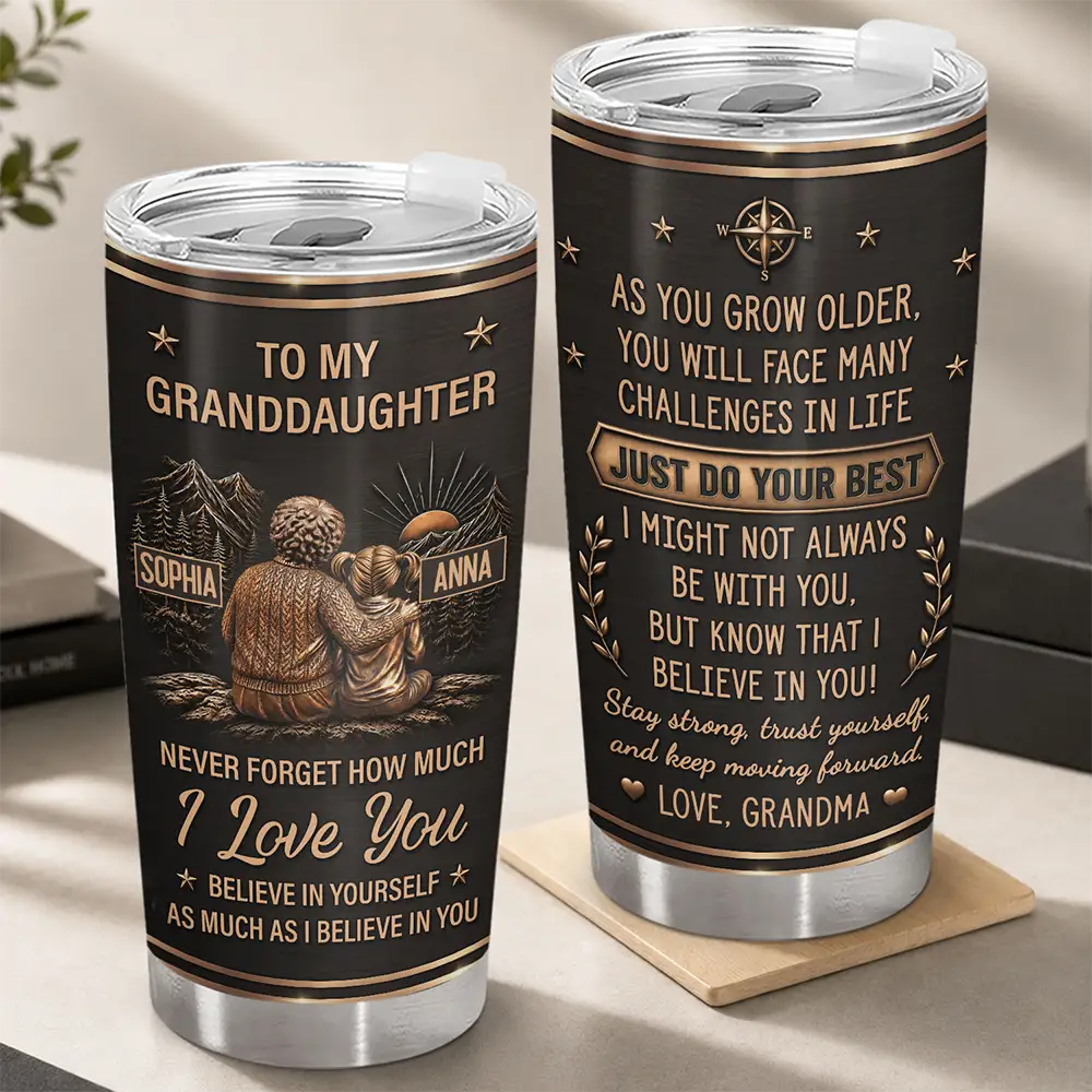 Gift For Grandkids,Inspirational,Gift For Granddaughter,Vector - Grandma & Granddaughter Grandson Just Do Your Best - Personalized Tumbler
