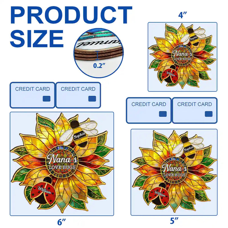 Gardening,Gift For Grandma,Grandma's Hobby,Happy - Grandma's Love Bugs Stained Glass Effect - Personalized Custom Shaped Wood Sign
