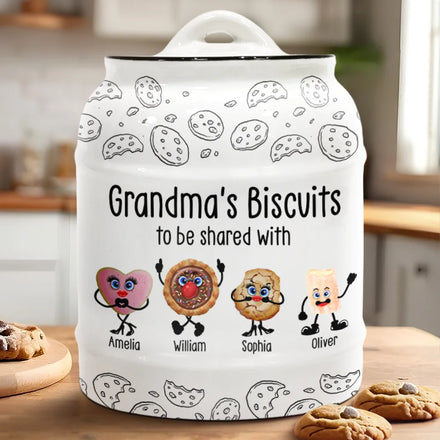 Grandma's Biscuits To Be Shared With The Grandkids - Personalized Cookie Jar