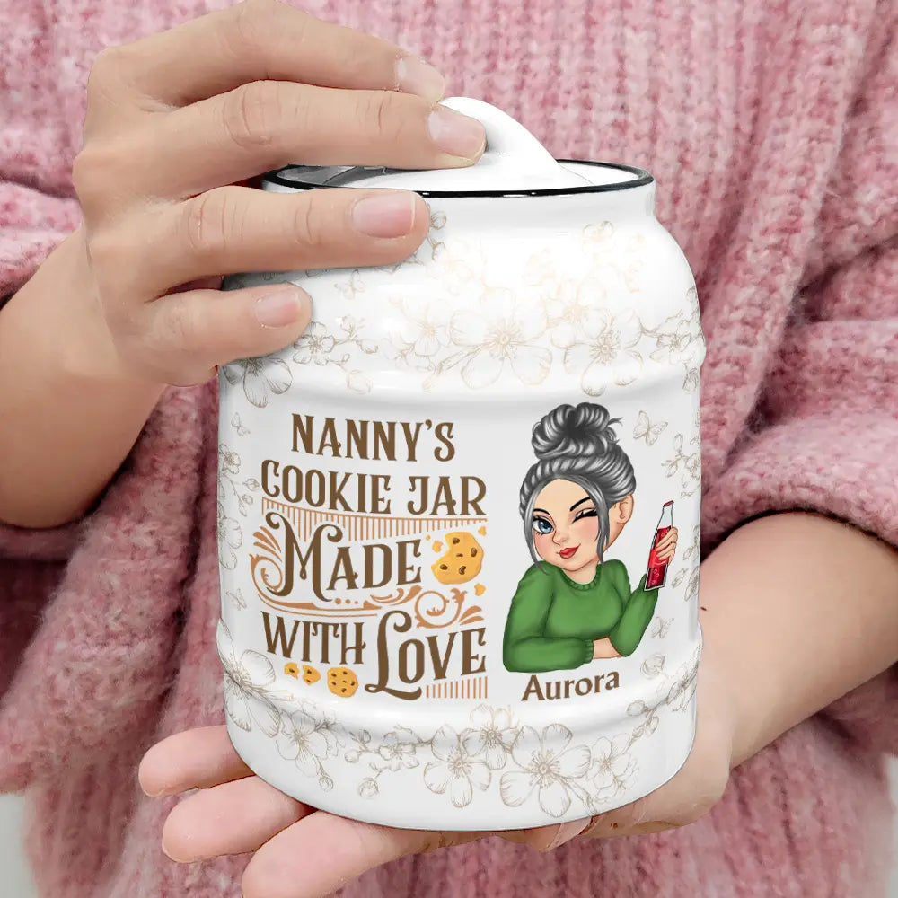 Happy,Gift For Grandma,Grandma's Hobby,Baking - Grandma's Cookie Jar Made With Love - Personalized Cookie Jar