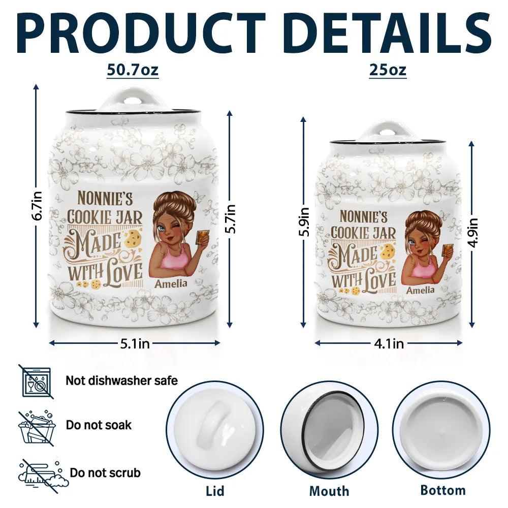 Happy,Gift For Grandma,Grandma's Hobby,Baking - Grandma's Cookie Jar Made With Love - Personalized Cookie Jar