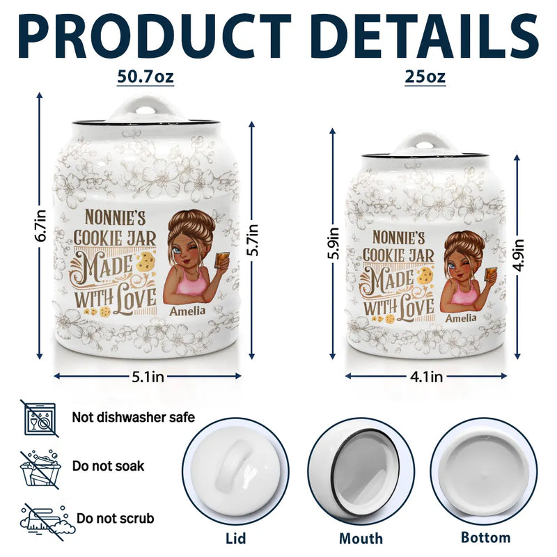Happy,Gift For Grandma,Grandma's Hobby,Baking - Grandma's Cookie Jar Made With Love - Personalized Cookie Jar