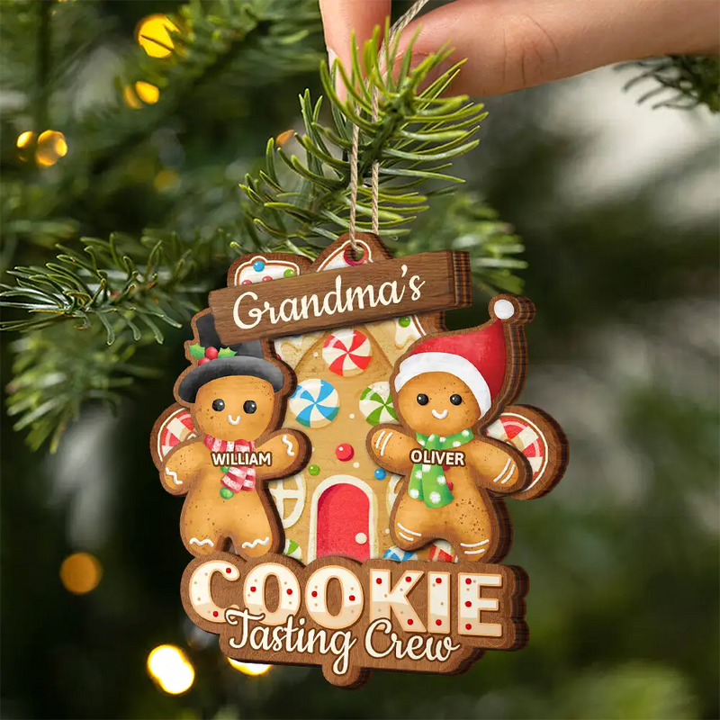 Gift For Grandma,Grandma's Hobby,Grandma,Grandkids,Happy,Christmas,Gift For Mother - Grandma's Cookie Tasting Crew - Personalized 2-Layered Wooden Ornament