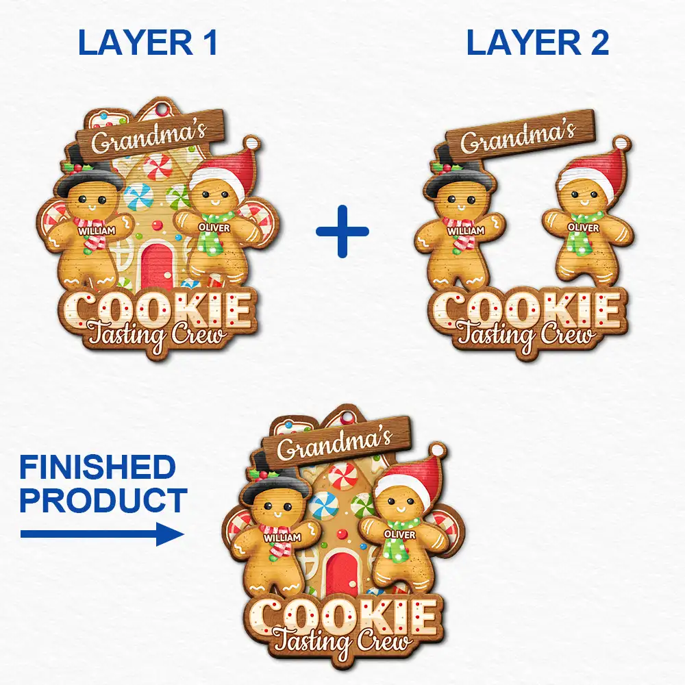 Gift For Grandma,Grandma's Hobby,Grandma,Grandkids,Happy,Christmas,Gift For Mother - Grandma's Cookie Tasting Crew - Personalized 2-Layered Wooden Ornament