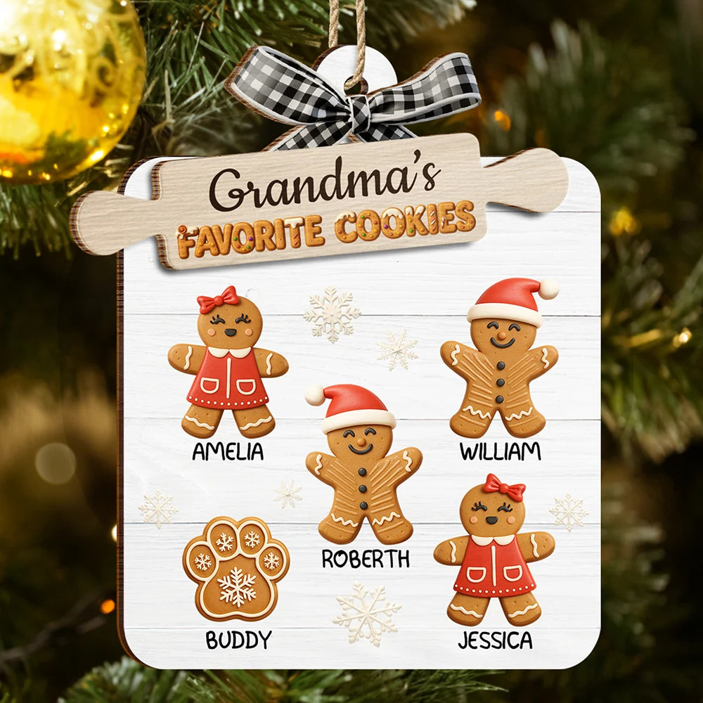 Happy,Gift For Grandma,Grandma's Hobby,Gift For Mother,Christmas - Grandma's Favorite Cookies 3D Effect - Personalized 2-Layered Wooden Ornament