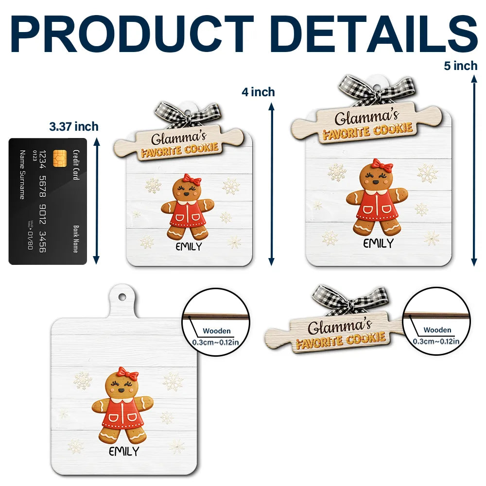 Happy,Gift For Grandma,Grandma's Hobby,Gift For Mother,Christmas - Grandma's Favorite Cookies 3D Effect - Personalized 2-Layered Wooden Ornament