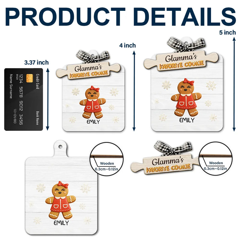 Happy,Gift For Grandma,Grandma's Hobby,Gift For Mother,Christmas - Grandma's Favorite Cookies 3D Effect - Personalized 2-Layered Wooden Ornament