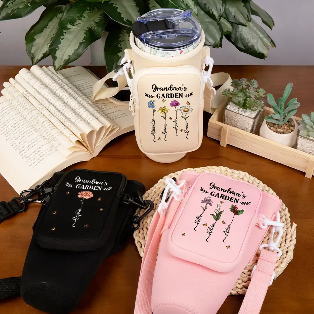 Gift For Grandma,Grandma,Grandkids,Gift For MotherGrandma's Garden - Personalized Bottle Carrier Bag
