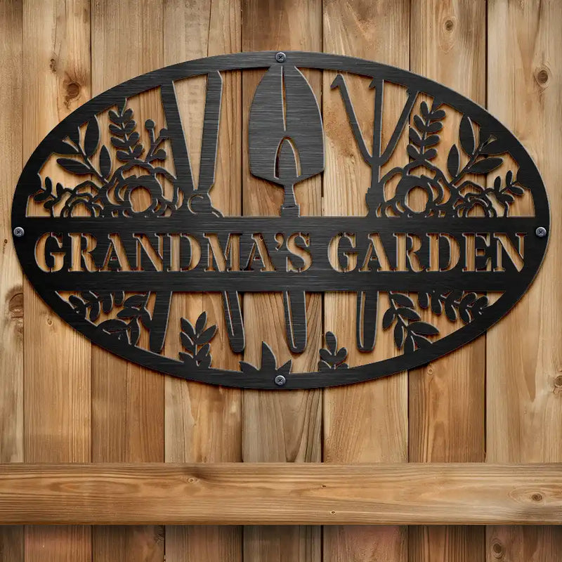 Happy,Gift For Grandma,Gift For Mother,Cooking,Gift For Women,Gift For Yourself,Gardening - Grandma's Garden - Personalized Cutout Metal Sign