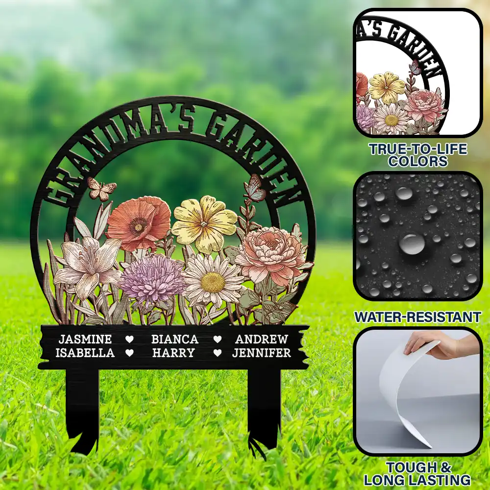Gift For Women,Gift For Yourself,Gift For Grandma,Happy - Grandma's Garden - Personalized Metal Garden Stake