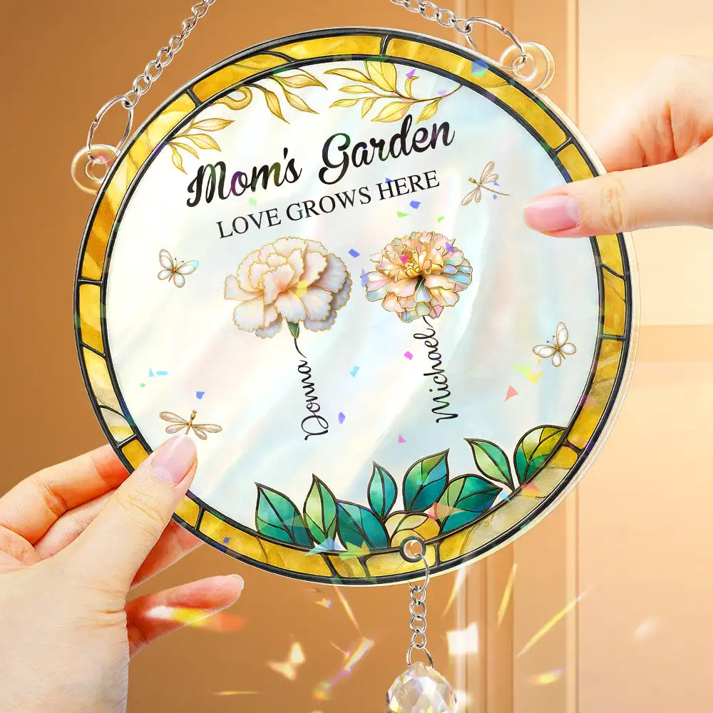 Gift For Grandma,Happy,Grandma,Grandkids - Grandma's Garden - Personalized Rainbow Suncatcher With Crystal Ball Prism