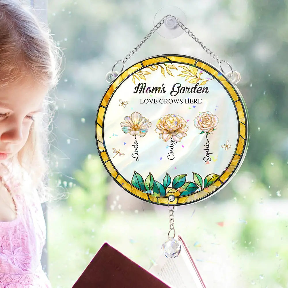 Gift For Grandma,Happy,Grandma,Grandkids - Grandma's Garden - Personalized Rainbow Suncatcher With Crystal Ball Prism