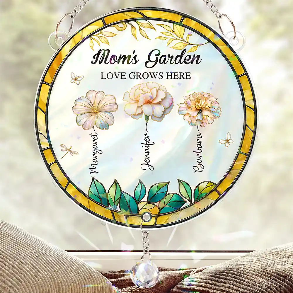Gift For Grandma,Happy,Grandma,Grandkids - Grandma's Garden - Personalized Rainbow Suncatcher With Crystal Ball Prism