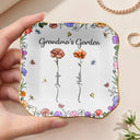 Gift For Grandma, Gift For Mother, Love - Grandma's Garden Birth Flower - Personalized Lace Square Jewelry Dish