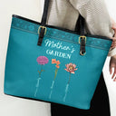 Gift For Mother,Gift For Grandma,Love,Gift For Wife - Grandma's Garden Birth Flower - Personalized Leather Tote Bag