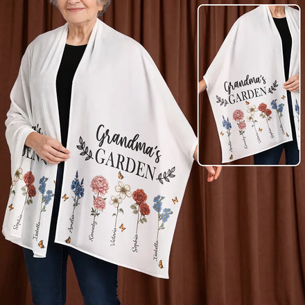 Grandma's Garden Birth Flowers - Personalized Lightweight Soft Shawl