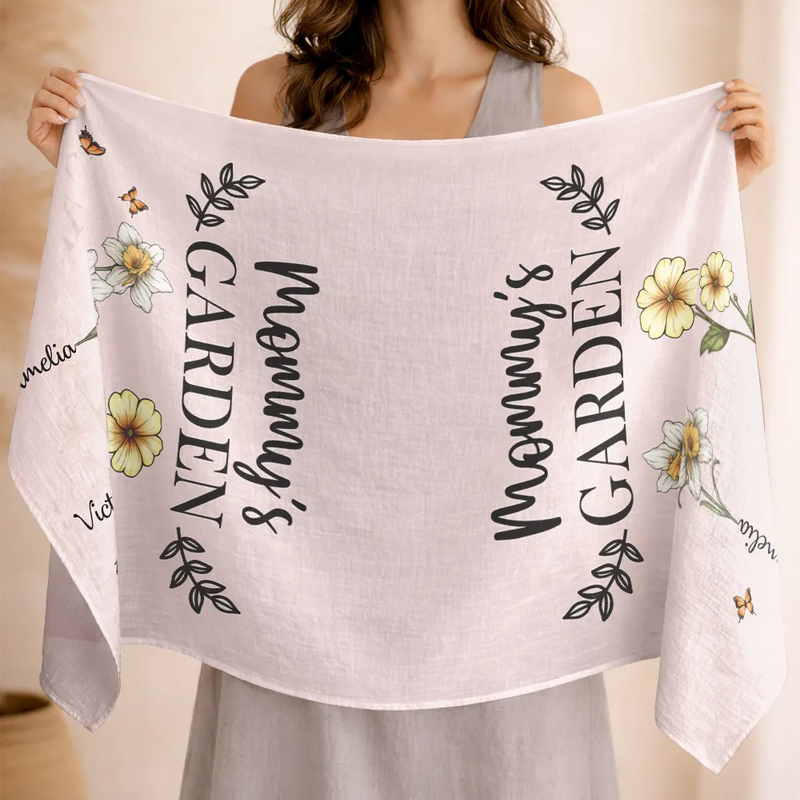 Gift For Mother,Gift For Grandma,Happy - Grandma's Garden Birth Flowers - Personalized Lightweight Soft Shawl