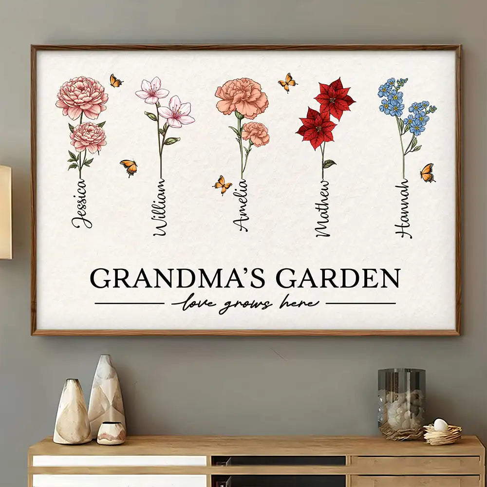 Gift For Grandma,Gift For Mother,Gift For Wife,Gift For Women,Happy - Grandma's Garden Birth Flowers - Personalized Poster