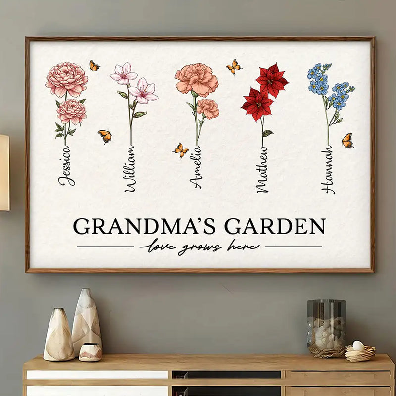 Gift For Grandma,Gift For Mother,Gift For Wife,Gift For Women,Happy - Grandma's Garden Birth Flowers - Personalized Poster