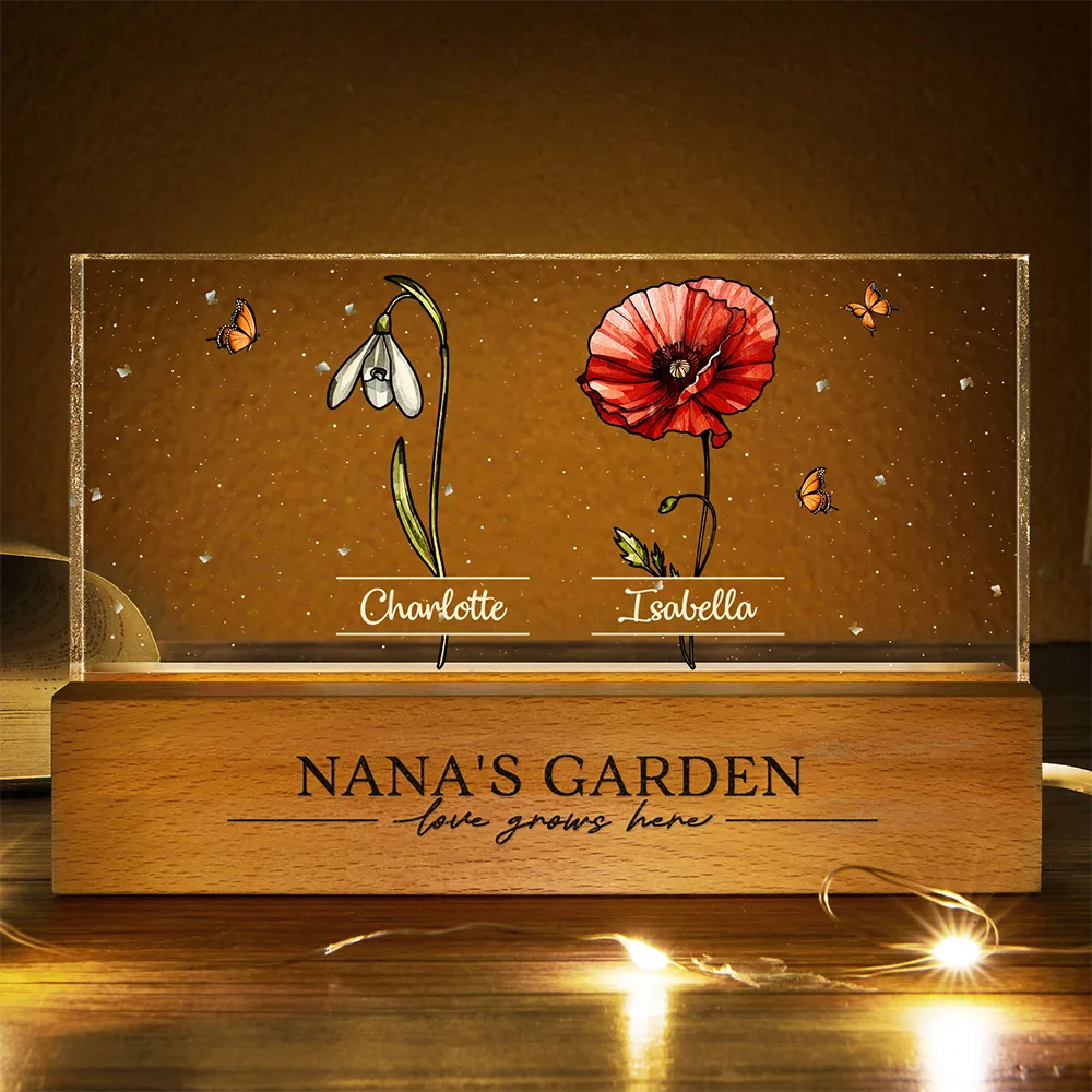 Gift For Grandma, Gift For Mother, Gift For Wife, Gift For Women, Happy - Grandma's Garden Birth Flowers - Personalized Rectangle LED Light