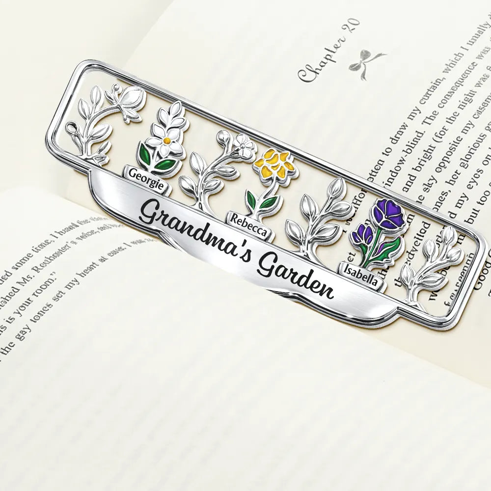 Gift For Grandma,Grandma - Grandkids,Happy - Grandma's Garden Birth Month Flower - Personalized Custom Shaped Metal Bookmark