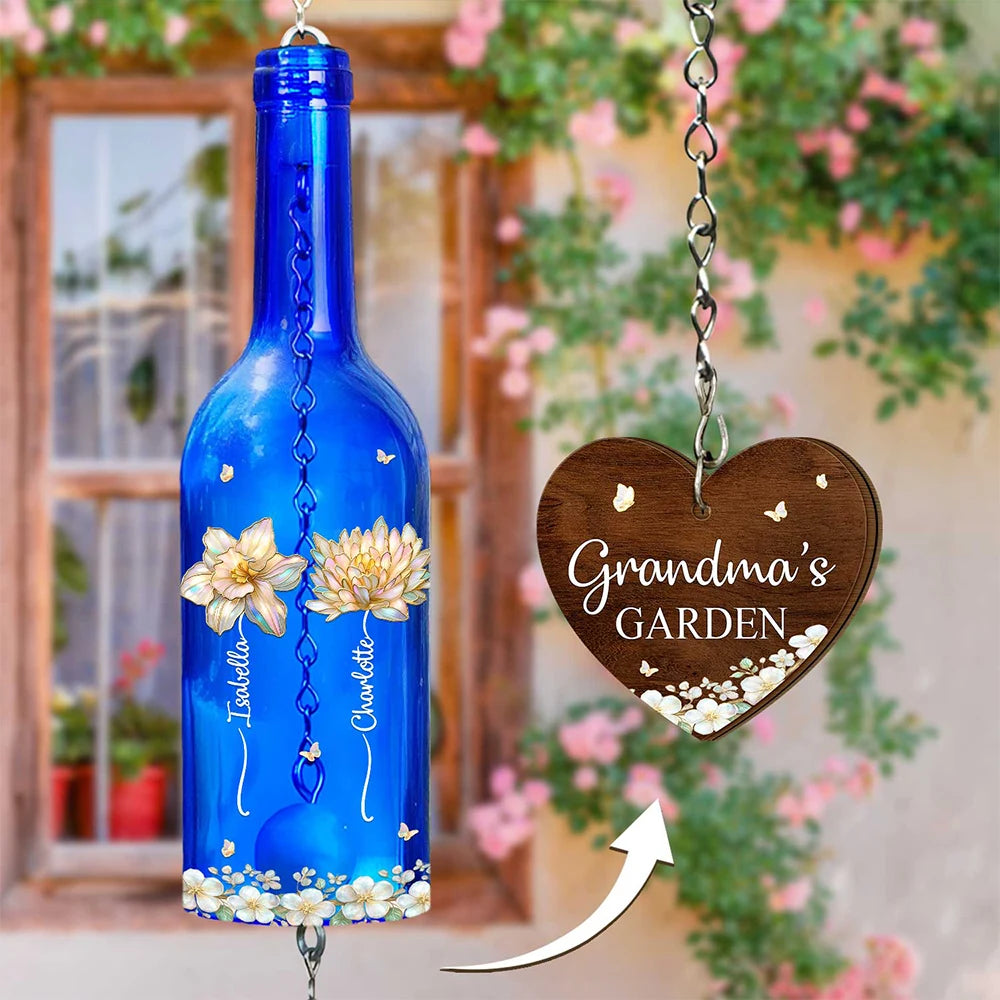 Grandma's Garden Birth Month Flower - Personalized Wine Bottle Wind Chime