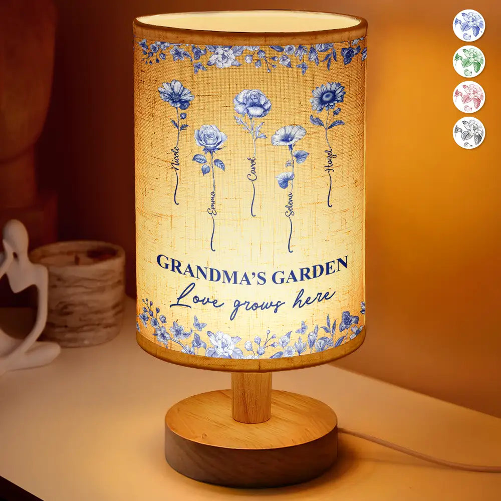 Christmas,Gift For Grandma,Grandma - Grandkids,Happy - Grandma's Garden Birth Month Flower Toile De Jouy - Personalized Fabric Lamp