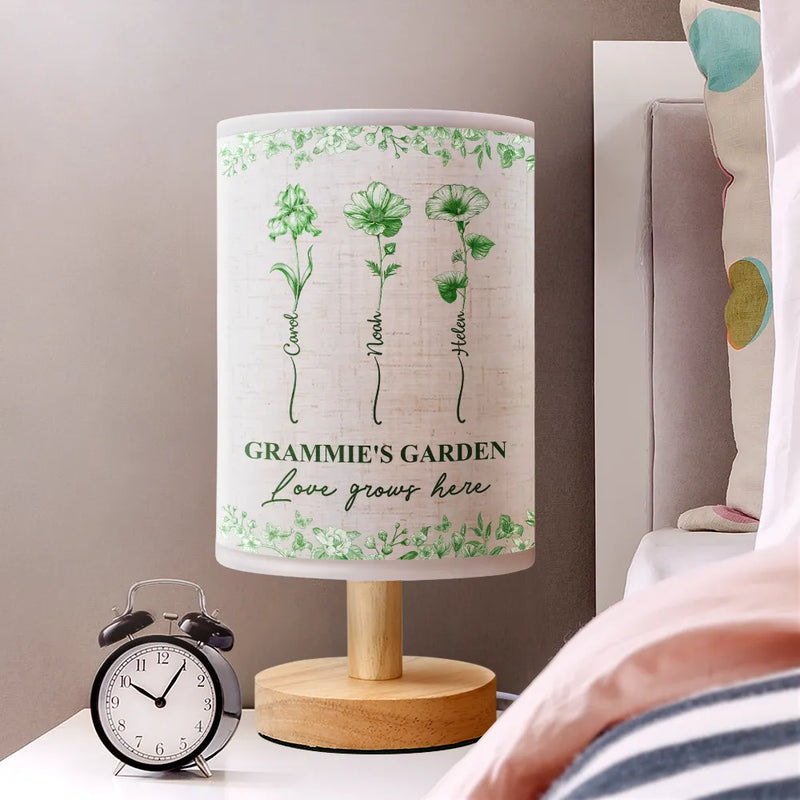 Christmas,Gift For Grandma,Grandma - Grandkids,Happy - Grandma's Garden Birth Month Flower Toile De Jouy - Personalized Fabric Lamp