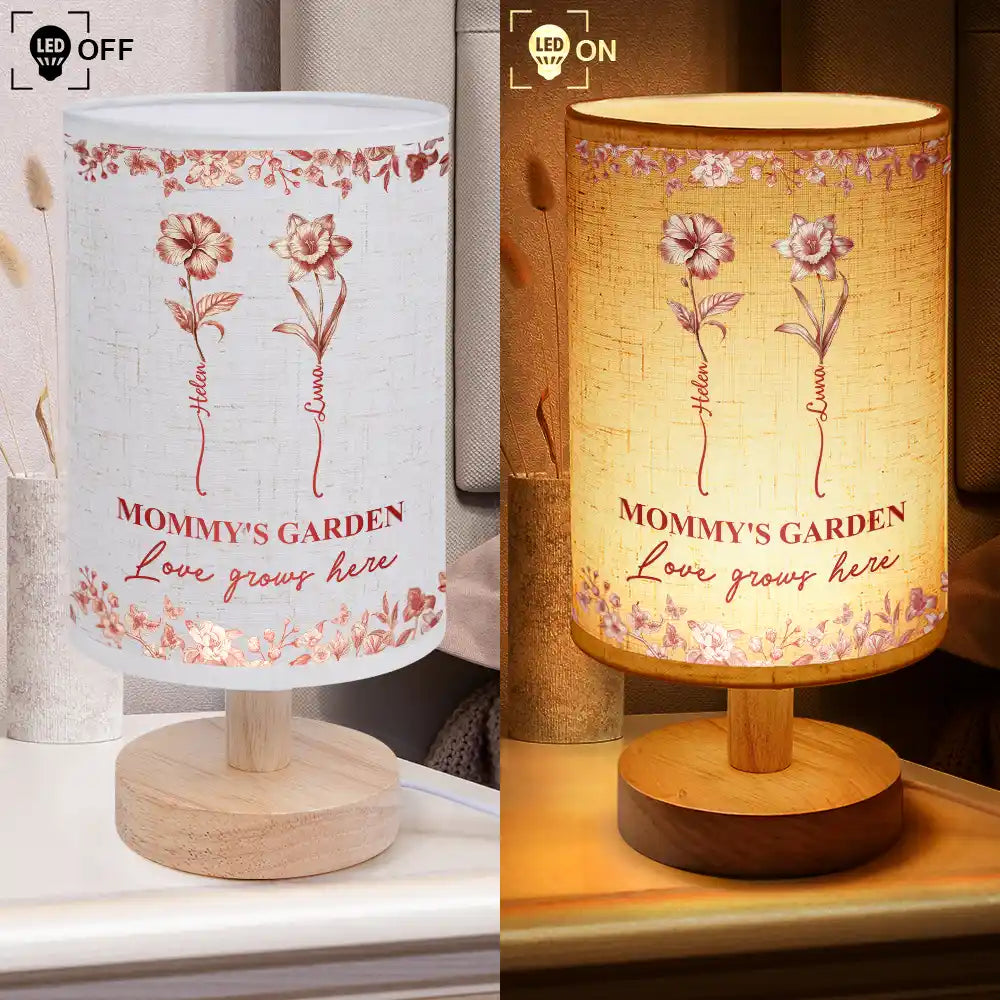 Christmas,Gift For Grandma,Grandma - Grandkids,Happy - Grandma's Garden Birth Month Flower Toile De Jouy - Personalized Fabric Lamp