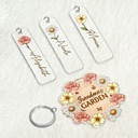 Gift For Grandma, Grandma - Grandkids, Happy - Grandma's Garden Birth Month Flowers - Personalized Acrylic Tag Keychain