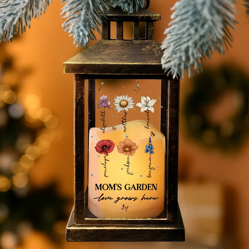 Gift For Grandma, Gift For Mother, Gift For Wife, Gift For Women, Happy - Grandma's Garden Birth Month Flowers - Personalized LED Candle Lantern