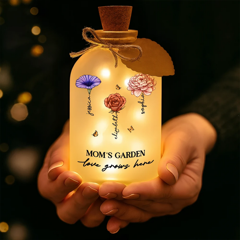 Gift For Grandma, Gift For Mother, Gift For Wife, Gift For Women, Happy - Grandma's Garden Birth Month Flowers - Personalized Short Bottle Light