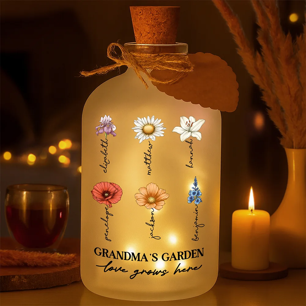 Grandma's Garden Birth Month Flowers - Personalized Short Bottle Light