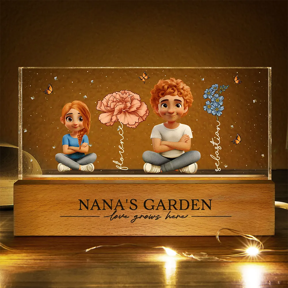 Gift For Grandma,Gift For Mother,Gift For Wife,Gift For Women,Happy - Grandma's Garden Birth Month Flowers 3D Effect Children - Personalized Rectangle LED Light