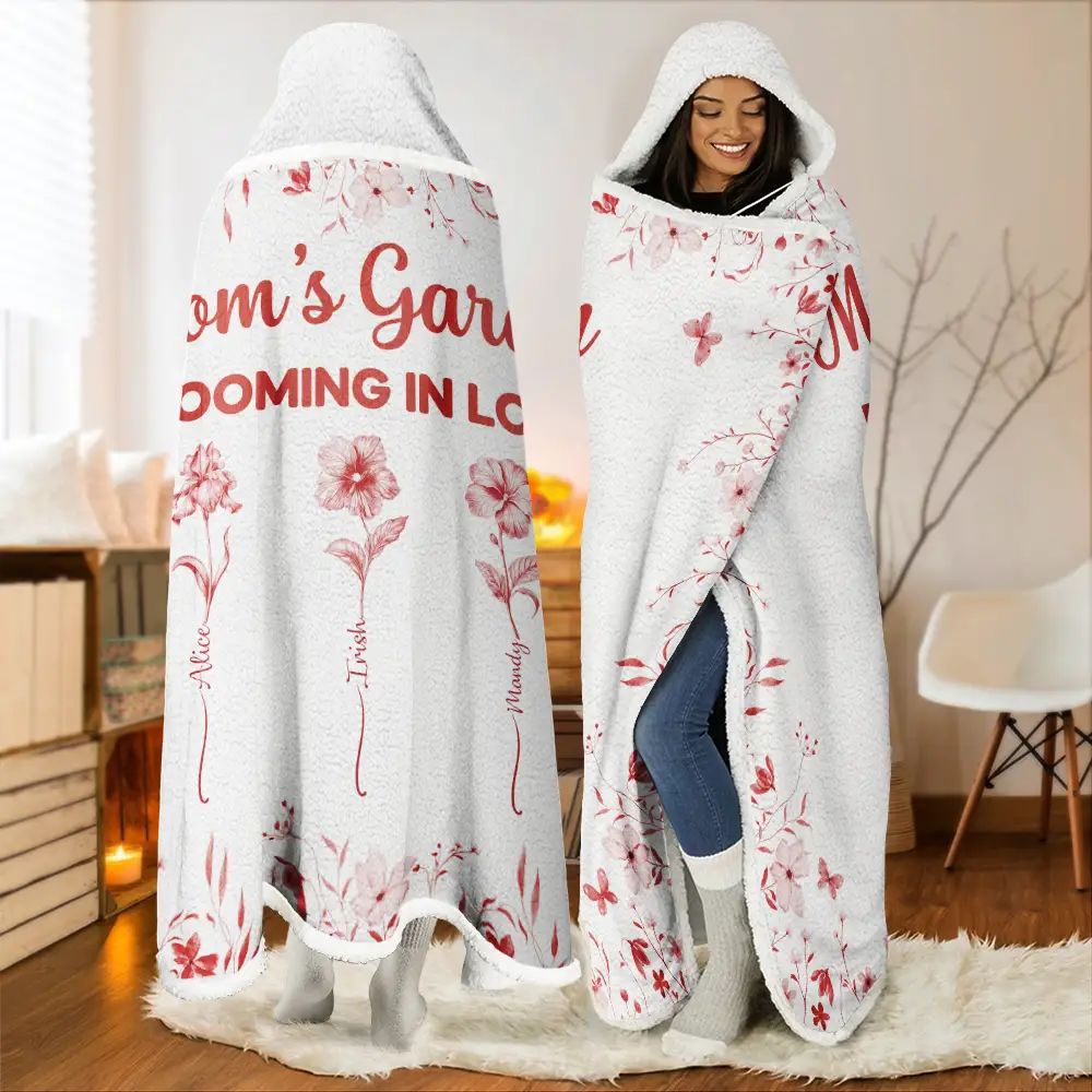 Gift For Women,Gift For Grandma,Gift For Mother,Love,Christmas - Grandma's Garden Blooming In Love Toile Birth Flower - Personalized Wearable Hooded Blanket