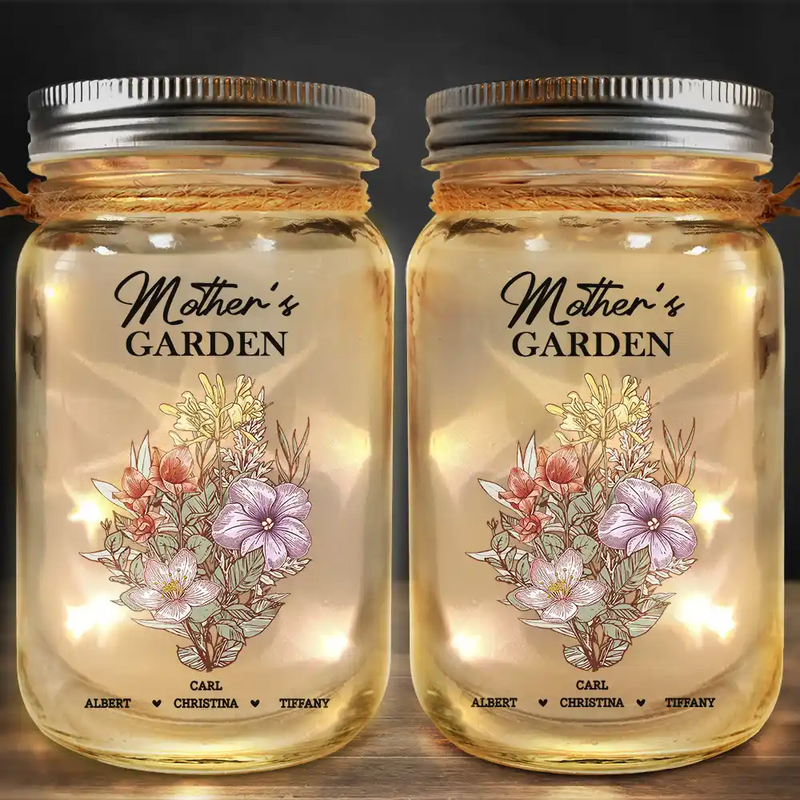 Gift For Grandma,Gift For Mother,Gift For Wife - Grandma's Garden Family Birth Flower - Personalized Mason Jar Light