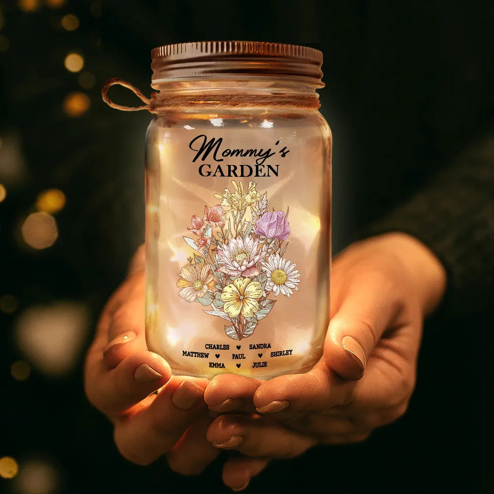 Gift For Grandma,Gift For Mother,Gift For Wife - Grandma's Garden Family Birth Flower - Personalized Mason Jar Light
