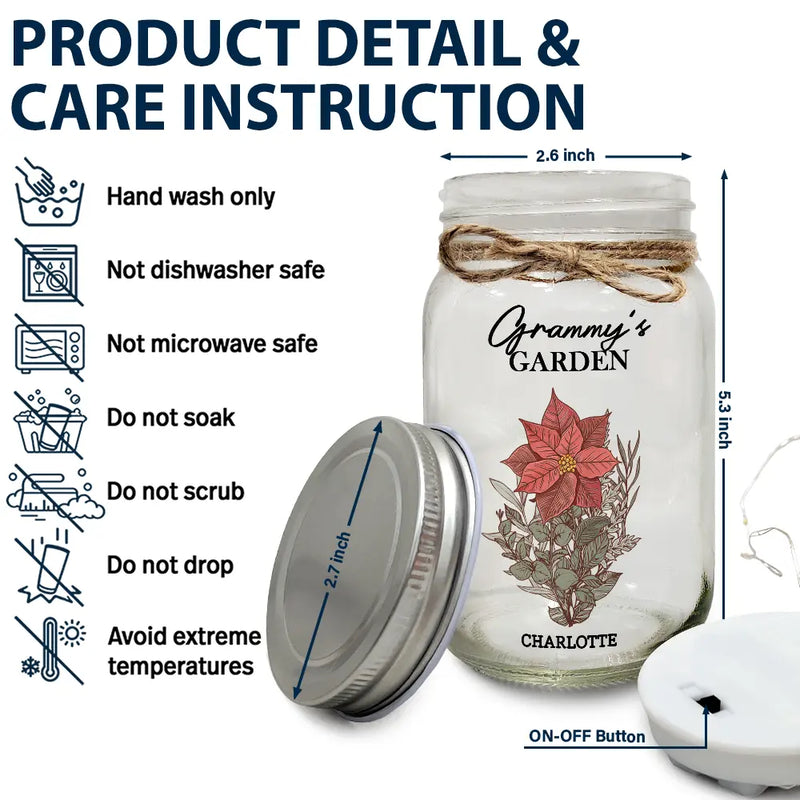 Gift For Grandma,Gift For Mother,Gift For Wife - Grandma's Garden Family Birth Flower - Personalized Mason Jar Light