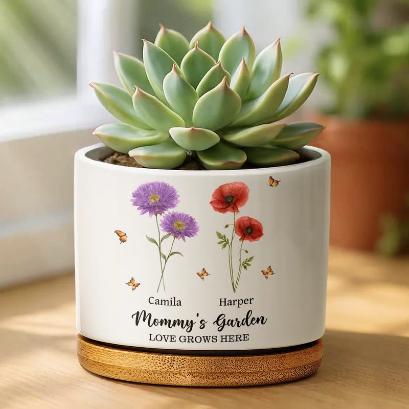 engraved birth flower plant pot Grandma's Garden Faux Pressed Effect Birth Flower