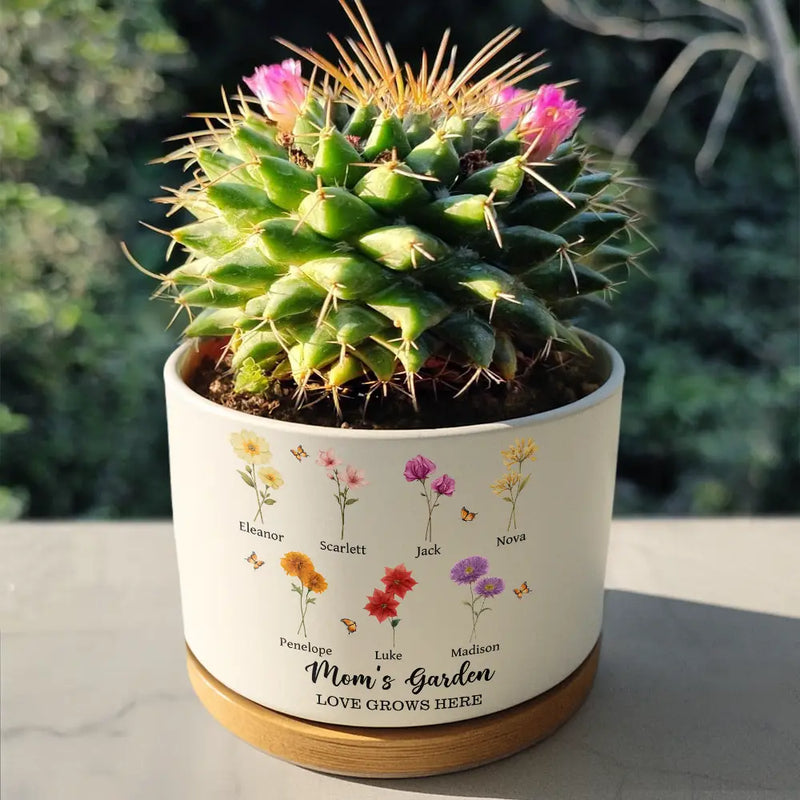 personalized planter pot Grandma's Garden Faux Pressed Effect Birth Flower