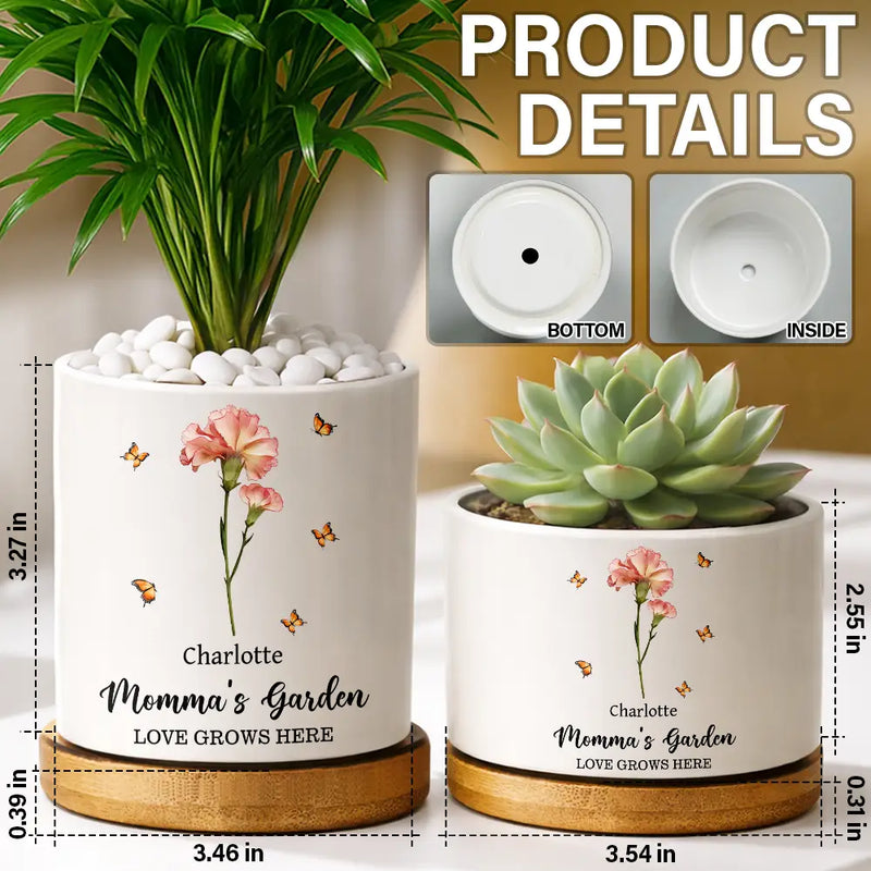 engraved birth flower plant pot Grandma's Garden Faux Pressed Effect Birth Flower